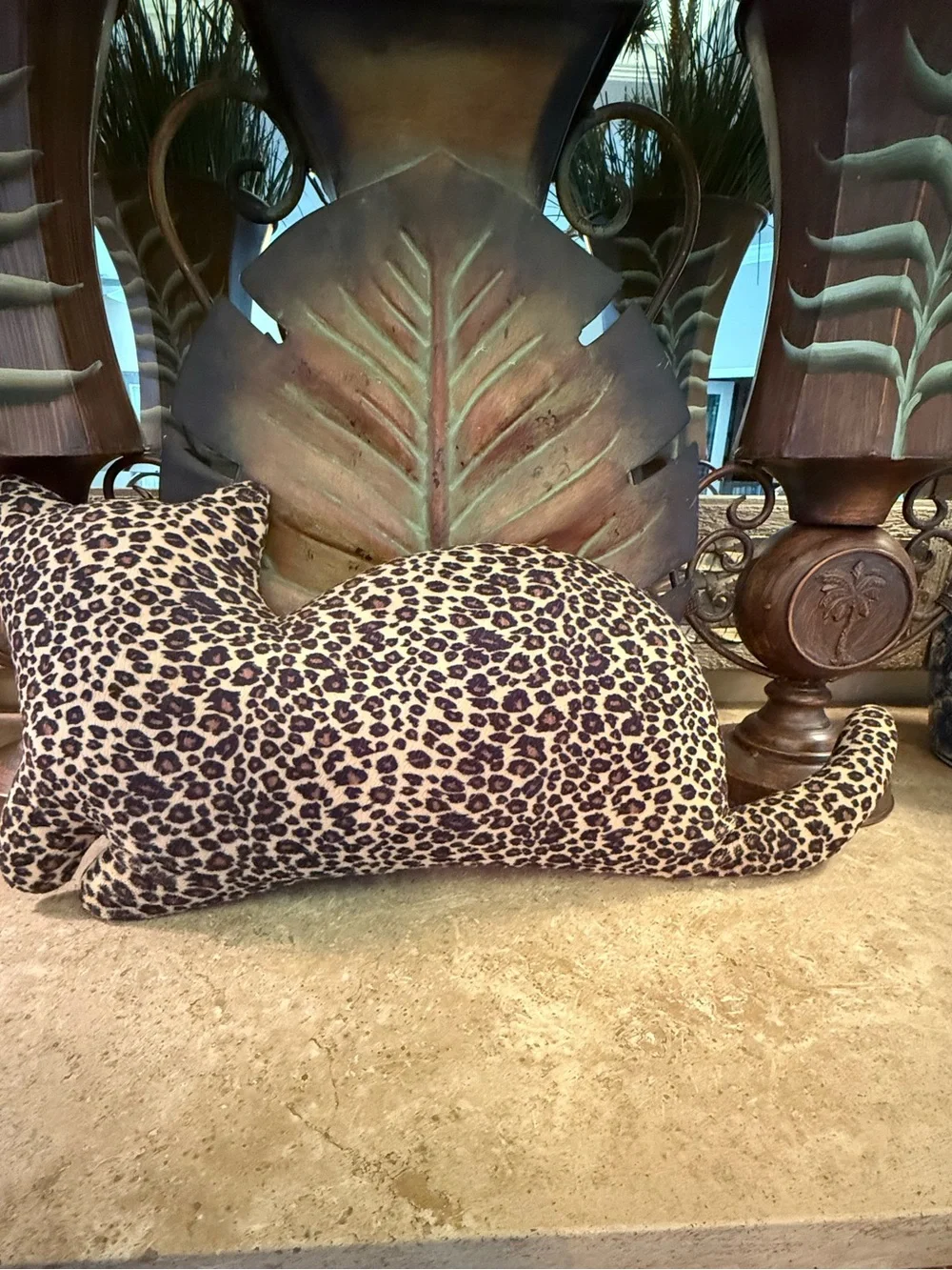 Leopard Print Cat Plush Pillow - Decorative Accent